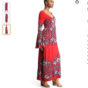 Free People Maxi Dress Midnight Garden Red Floral Design
